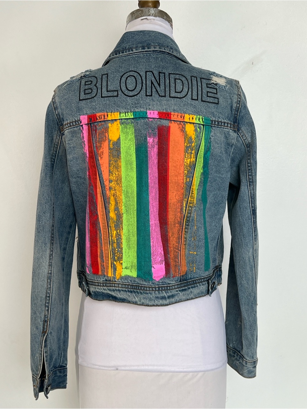 EUC! Judith March Blondie Rainbow Denim Jacket Size Small